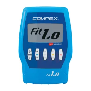 Compex Fit 1.0 lihasstimulaator algajale eestvaates: ekraan ja nelja kanali reguleerimisnupud
