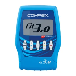 Compex Fit 3.0 EMS lihasstimulaator eestvaates: ekraan ja nelja kanali reguleerimisnupud