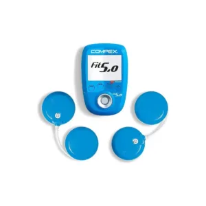 Compex Fit 5.0 juhtmevaba lihasstimulaator: pult ja kaks juhtmevaba moodulit valgel taustal