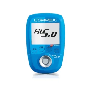 Compex Fit 5.0 puldi esikülg värvilise ekraani, kanalinuppude ja juhtnupuga lähivaates