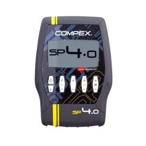Compex Sport 4.0 lihasstimulaator sportlasele – neljakanaliline juhtmega seade valgel taustal