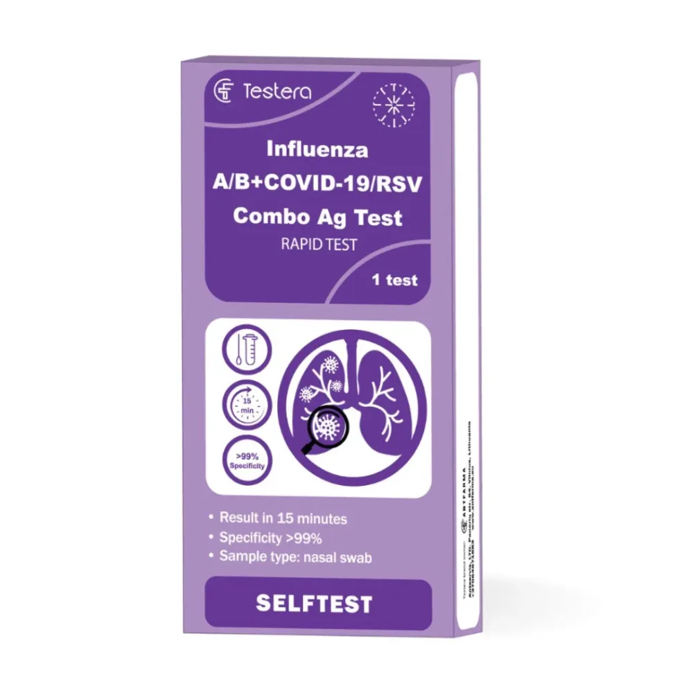 COVID, A B gripi ja RS viiruse kiirtest Testera COVID, A B gripi ja RS viiruse kiirtest Testera