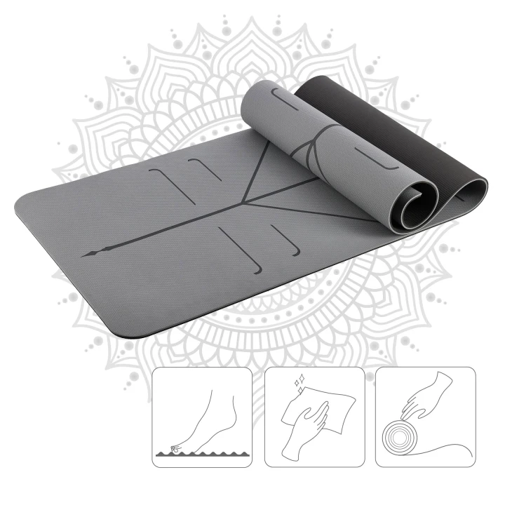 Joogakomplekt HMS – joogamatt TPE, plokk ja rihm1 a yoga mat with a pattern on it