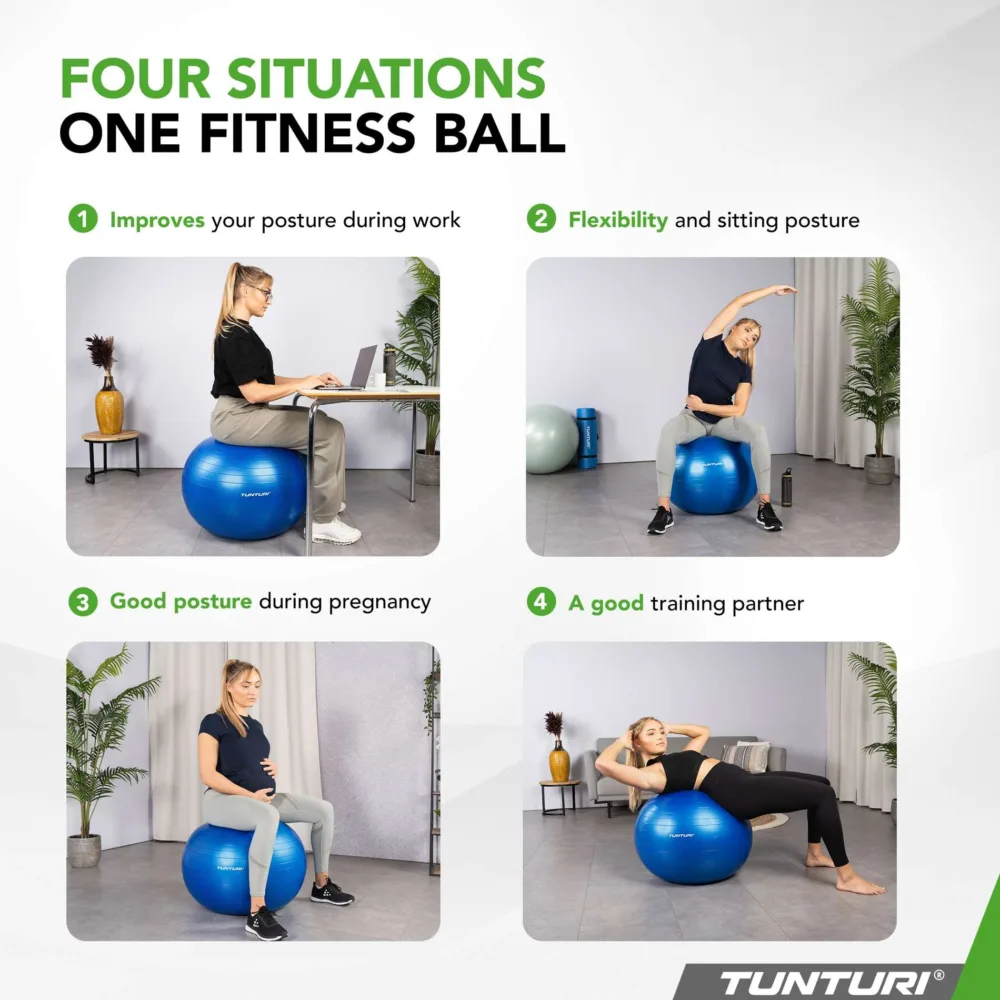 Võimlemispall 90 cm, Sinine, pumbaga Tunturi7.jpg
