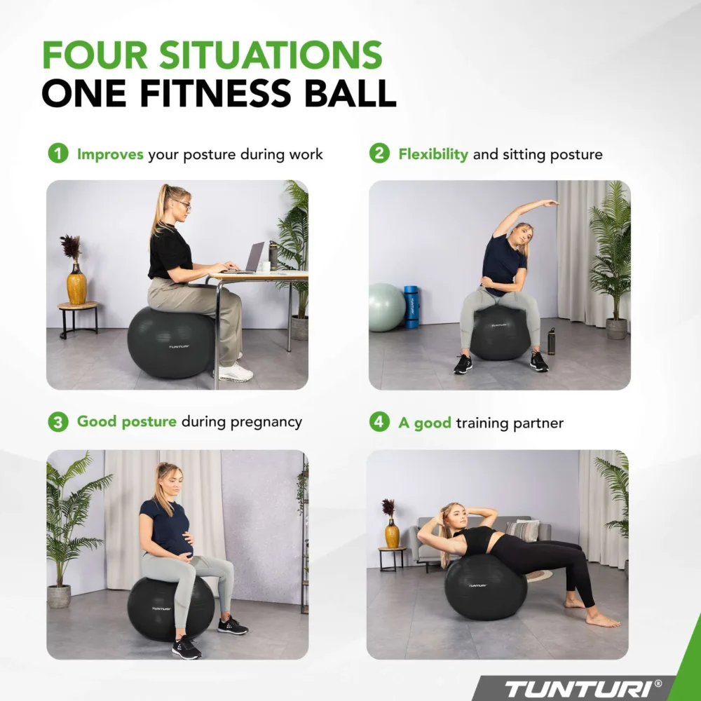 Võimlemispall TUNTURI Gymball 90cm, Anti Burst, Must4