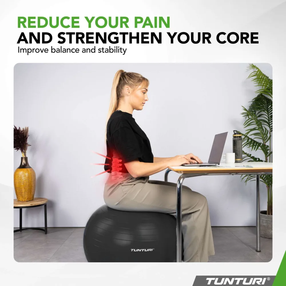 Võimlemispall TUNTURI Gymball 90cm, Anti Burst, Must7