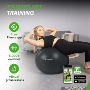 Võimlemispall TUNTURI Gymball 90cm, Anti Burst, Must8