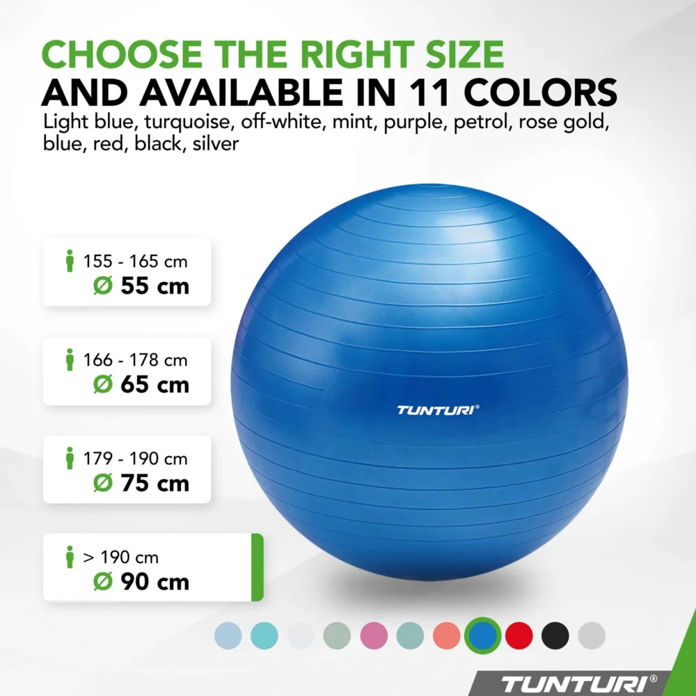 Võimlemispall TUNTURI Gymball 90cm, Anti Burst, Sinine8