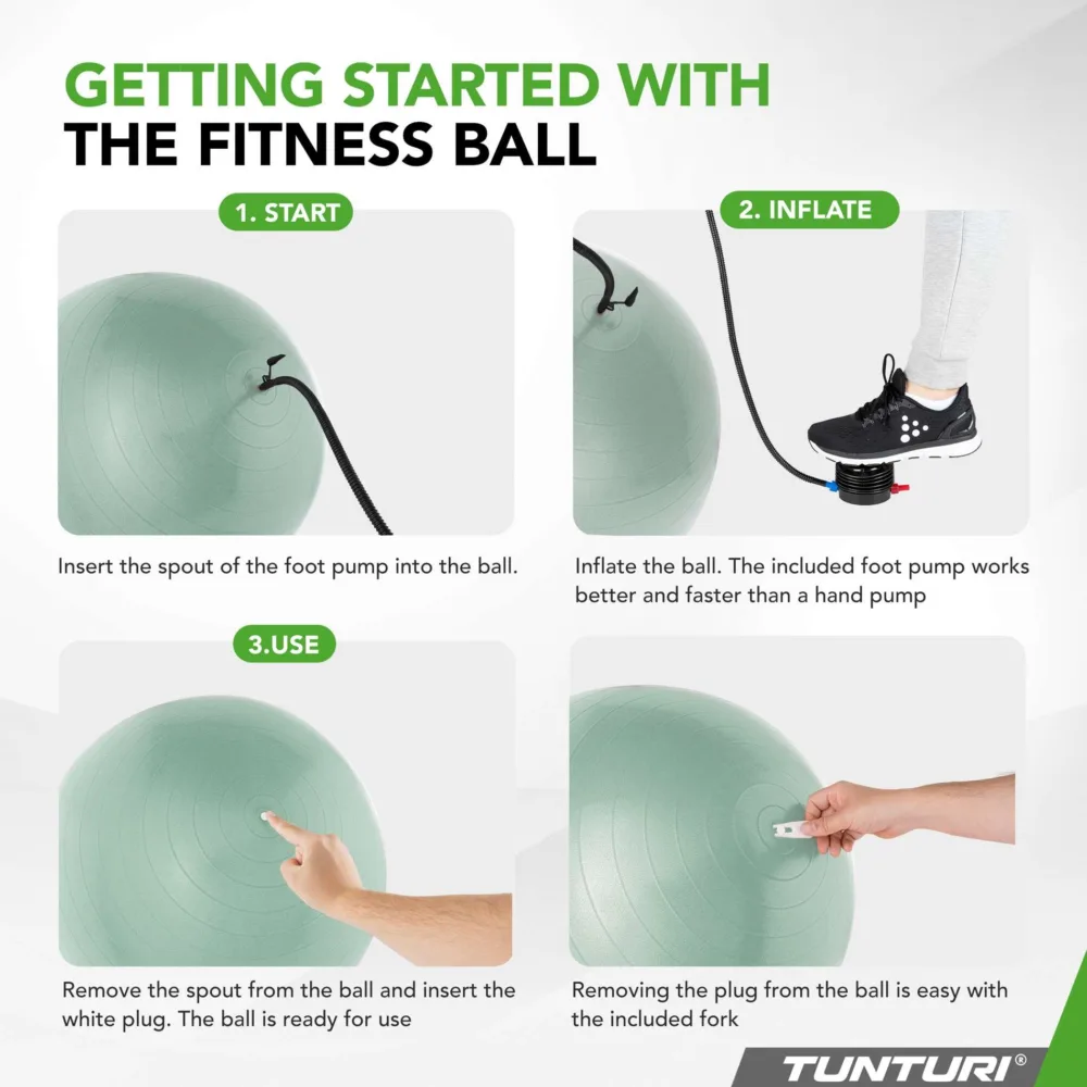 Võimlemispall TUNTURI Gym Ball 90cm, Anti Burst, Mint1 Võimlemispall TUNTURI Gym Ball 90cm, Anti Burst, Mint1