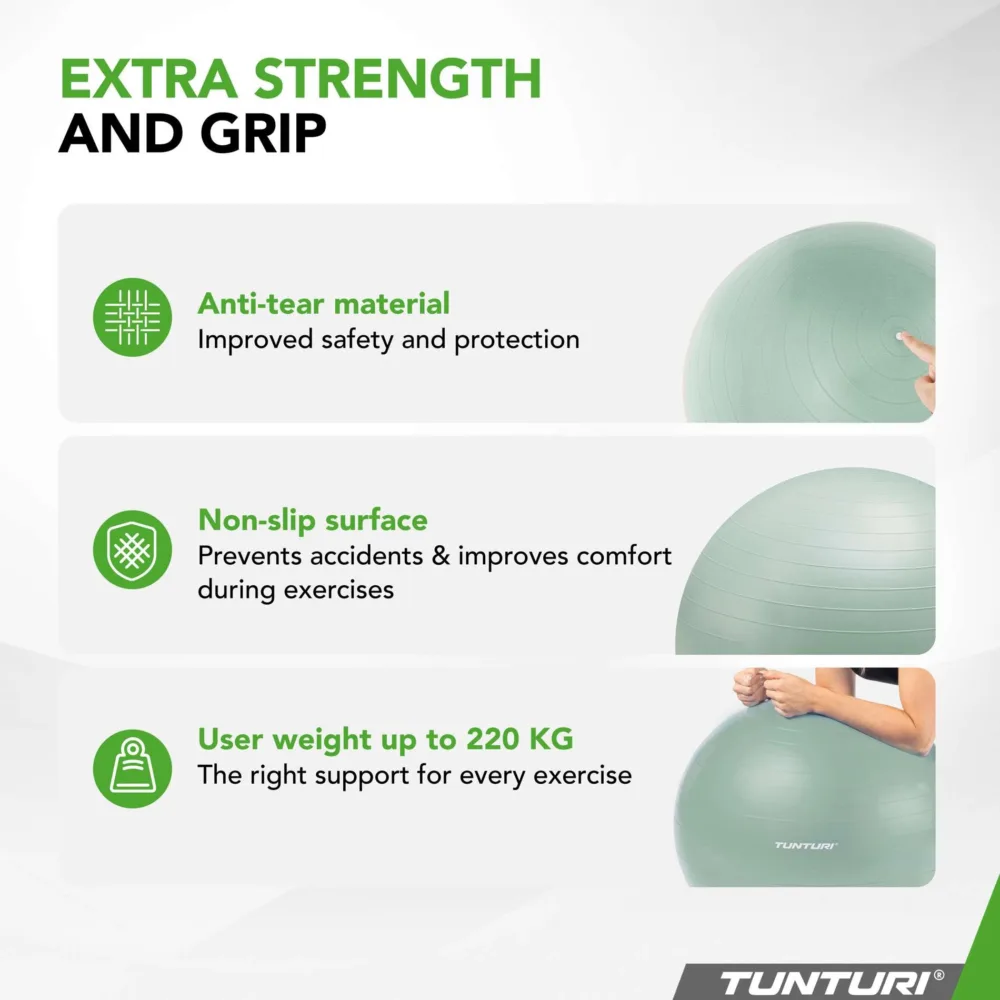Võimlemispall TUNTURI Gym Ball 90cm, Anti Burst, Mint2 Võimlemispall TUNTURI Gym Ball 90cm, Anti Burst, Mint2