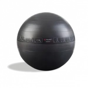 a black ball with white text on it