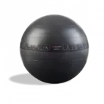 a black ball with white text on it