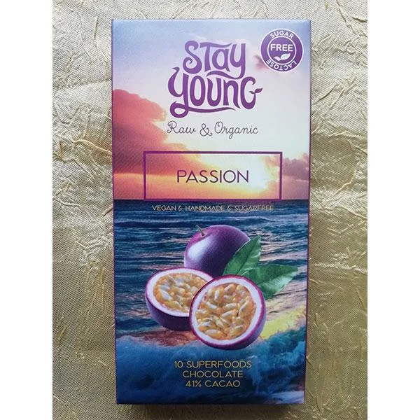 passioni maitseline shoklaan stay young suhkruvaba Suhkruvaba tooršokolaadi tahvel passioniga 44g - Image 1