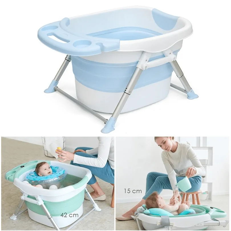 Baby folding bath tub with a pillow in color mint - blue (3) Kokkupandav lastevann koos padjaga silikoonist 81x58x15cm - Image 4