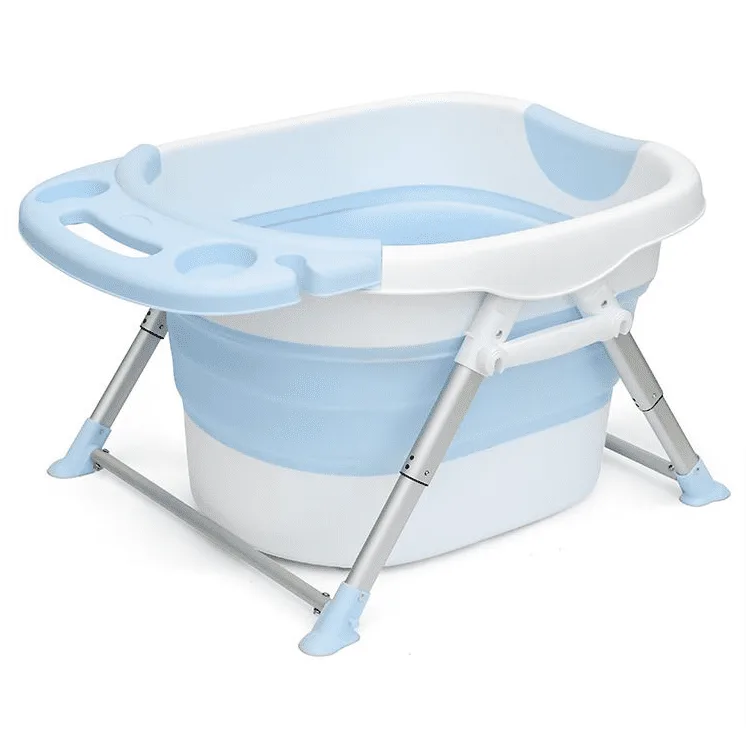 Baby folding bath tub with a pillow in color mint - blue Kokkupandav lastevann koos padjaga silikoonist 81x58x15cm - Image 1