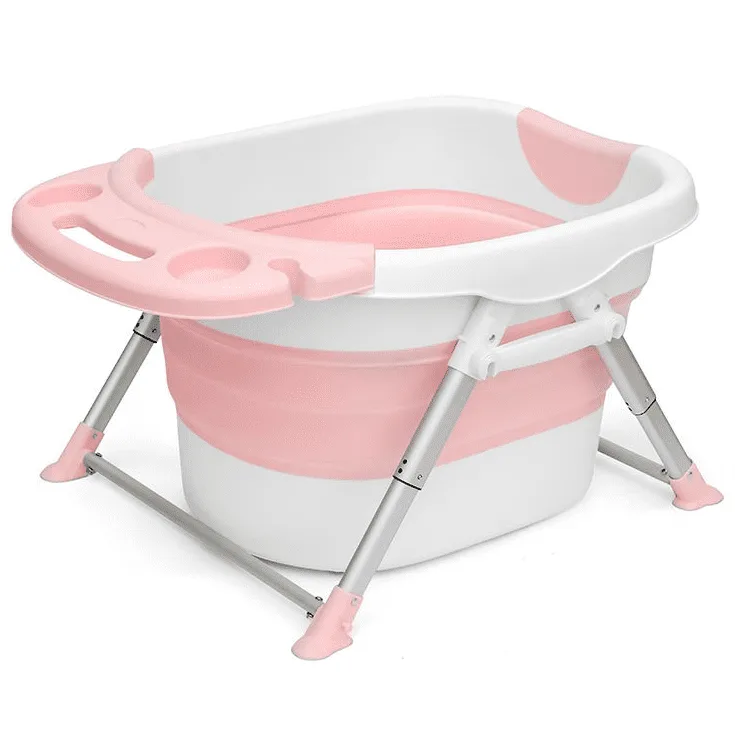 Baby folding bath tub with a pillow in color pink - pink Kokkupandav lastevann koos padjaga silikoonist 81x58x15cm - Image 5