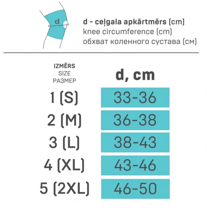 Elastne meditsiiniline põlveortoos elastsete metallist tugedega suurused Elastne meditsiiniline põlveortoos elastsete metallist tugedega suurused