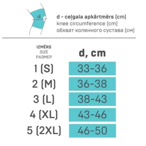 Elastne meditsiiniline põlveortoos elastsete tugedega suurused