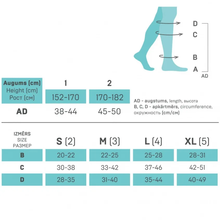 kompressioon säärised unisex suurused