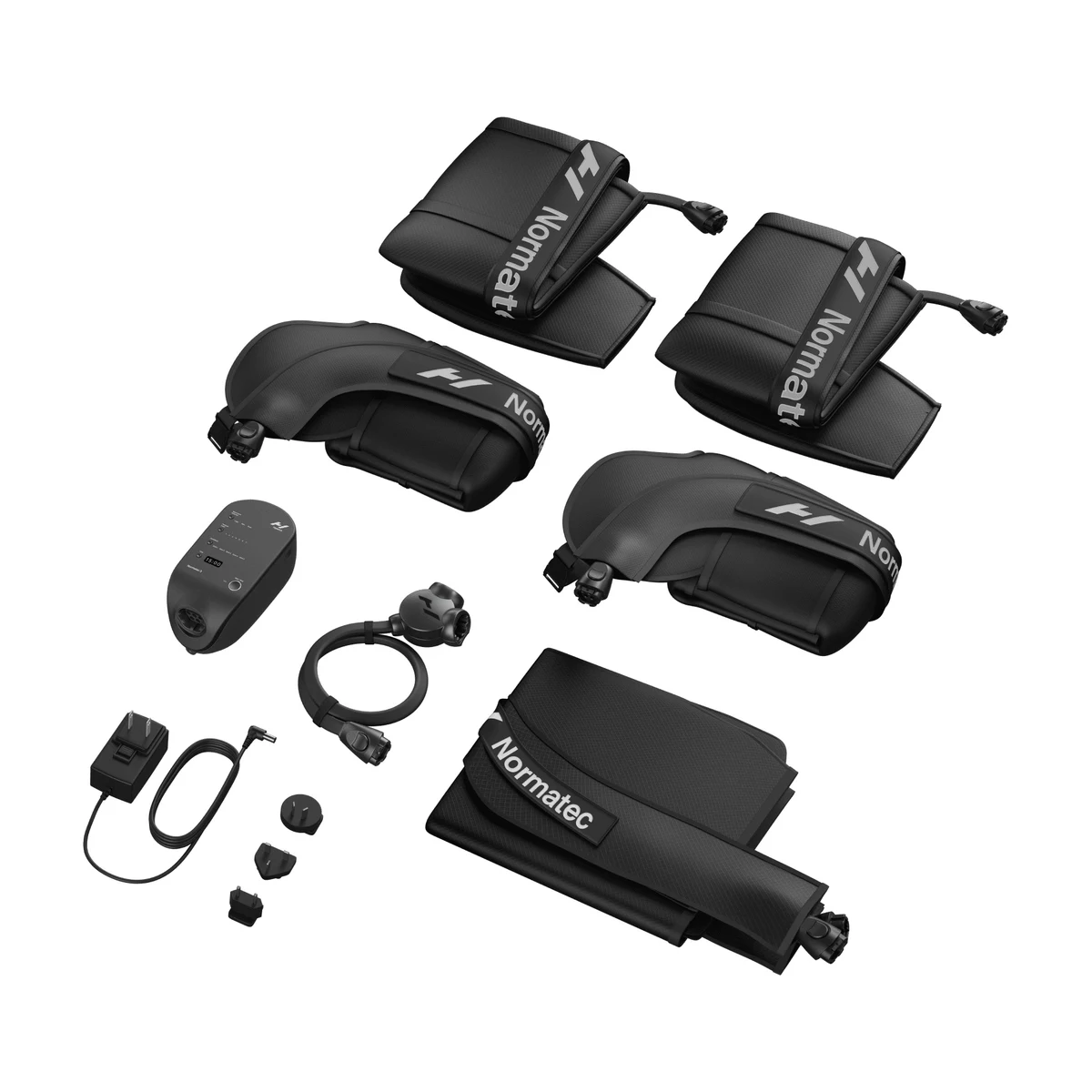Normatec 3 süsteem: juhtseade, voolik, jala-, käe- ja puusamansetid koos