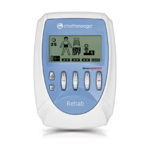 Chattanooga Rehab 4-kanaliline elektriraviseade, sinine esipaneel ja ekraan programmi valikuga