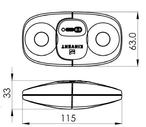 Kinvent K-PULL V3 mõõtmete joonis 115 x 63 x 33 mm (MP0902FN)