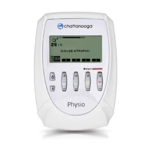 Chattanooga Physio elektriraviseade kliinikule, valge esipaneel ja ekraanil programm Disuse Atrophy