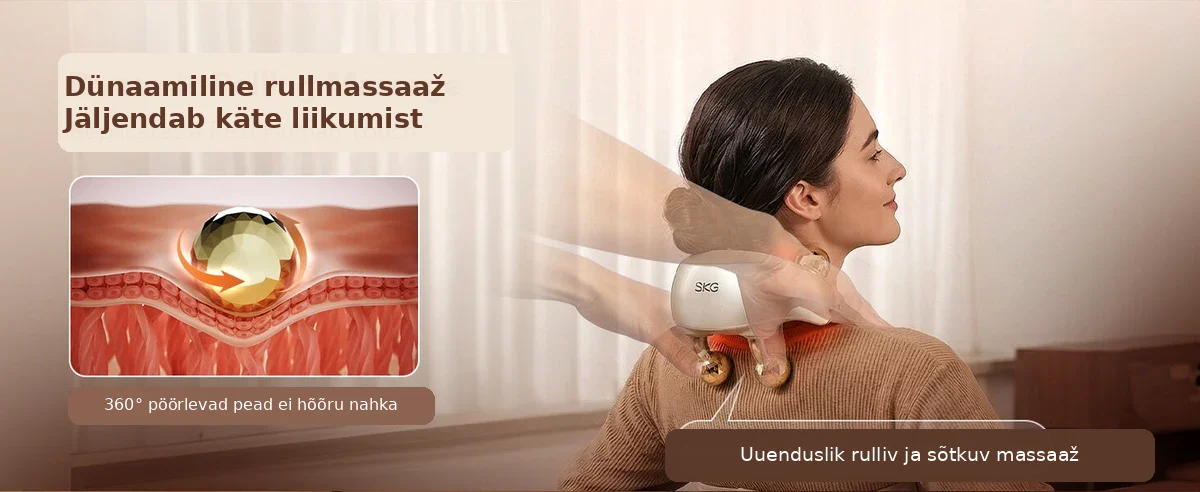Rulliva massaaži skeem: pöörlev pea liigub üle lihase ilma nahka hõõrumata