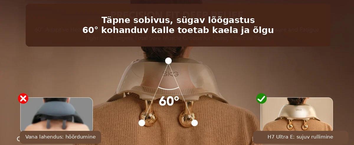 60-kraadise nurgaga massaažipead toetavad kaela ja ülaselja piirkonda