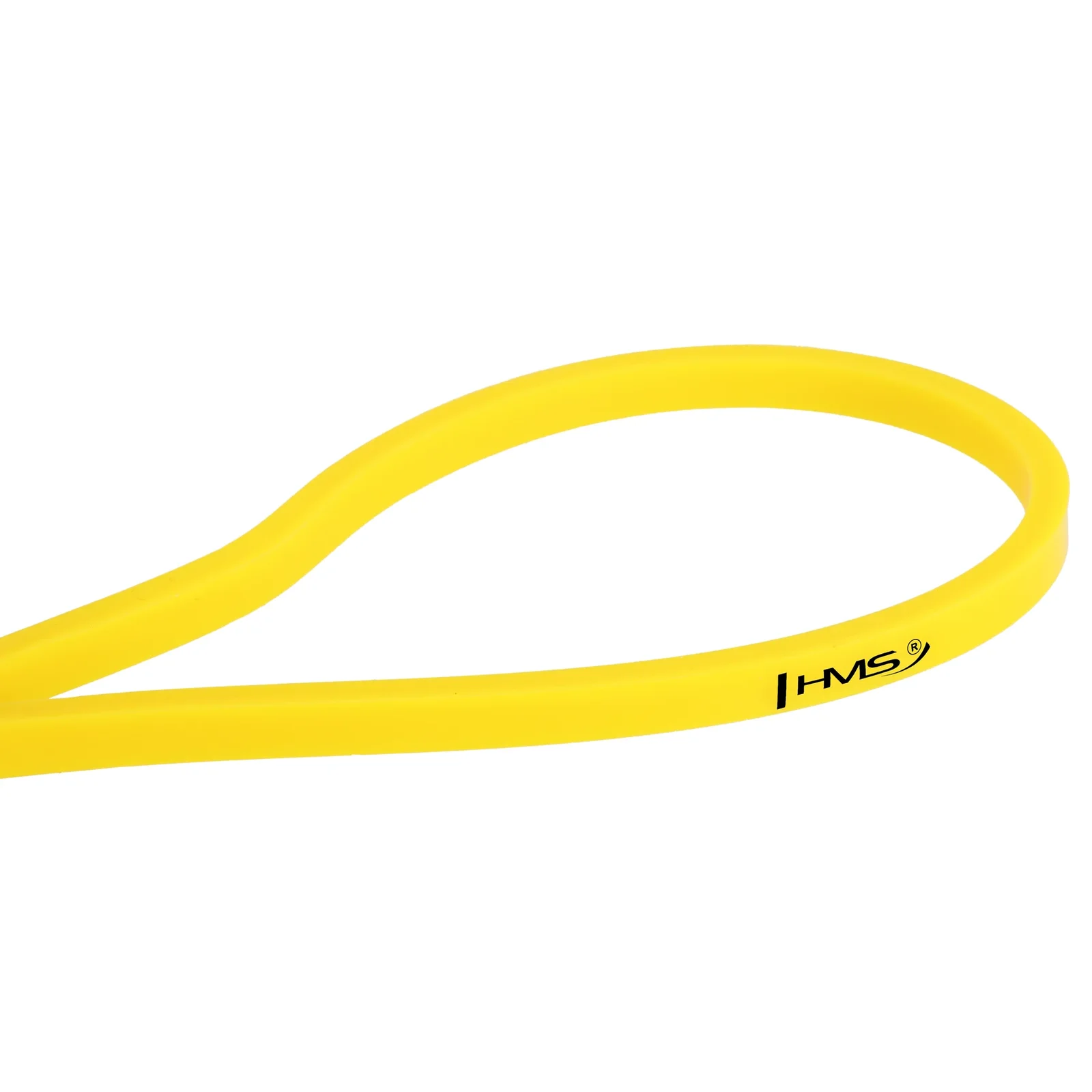 Kollase HMS GU05 kummi 6,4 mm laiune lint ja HMS logo lähivaates