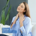 Naine masseerib kaela, EM59 Heat massaažiprogrammi lõõgastava kasutuse illustratsioon