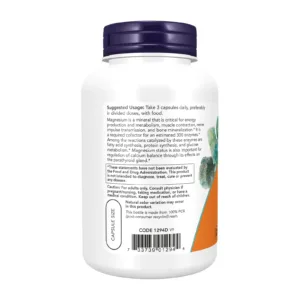 NOW Foods magneesiumtsitraat 120 kapslit, tootekood 1042 – etiketi kasutussoovitus ja hoiatused