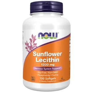 NOW Foods päevalilleletsitiin 1200 mg, 100 geelkapslit – purk eestvaates