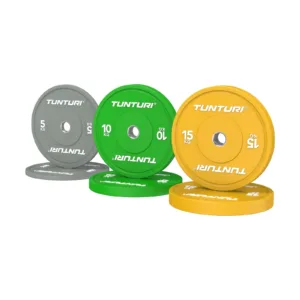 Raskusketaste komplekt TUNTURI Platinum Bumper Plate Colour, 60 kg, tootekood TUBUN00044 – pilt 1: värviliste bumper-raskusketaste komplekt 60 kg valgel taustal
