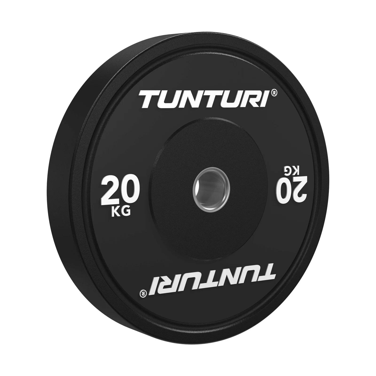 Raskuskettad TUNTURI Platinum Bumper Plate Black – 25TUPLA004 – pilt 1 Raskuskettad TUNTURI Platinum Bumper Plate Black, tootekood 25TUPLA004 – pilt 1: must 20 kg bumper-raskusketas valgel taustal