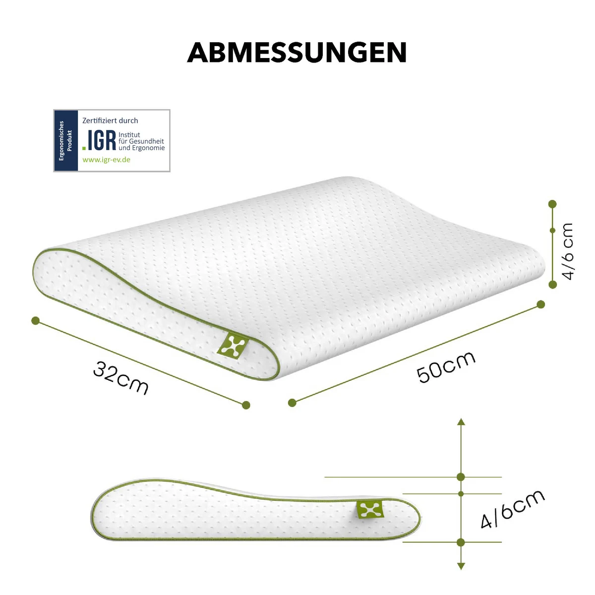 SmartSleep Kids Ergonomic laste padja mõõtude joonis lainekujulise profiiliga