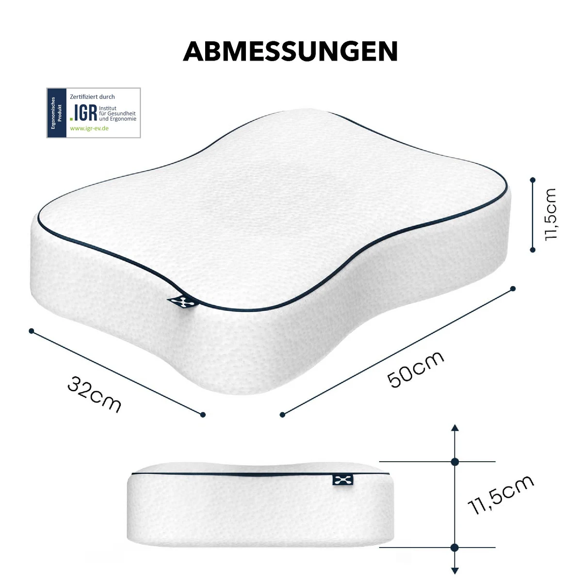 SmartSleep Recovery padja mõõtude joonis 50 x 32 cm ja kõrgus 11,5 cm
