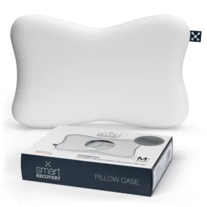 Valge puuvillane püür Recovery padjal, ees SmartSleep Pillow Case pakend