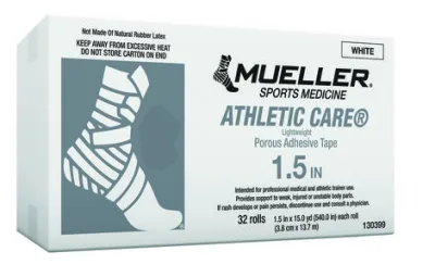 Athletic Care hingav sporditeip, valge, 3,8 cm × 13,7 m — kast 32 rulli