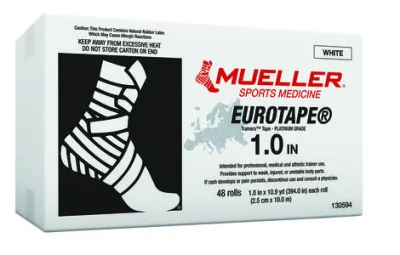 EuroTape Platinum sporditeip, valge, 2,5 cm × 10 m — kast 48 rulli