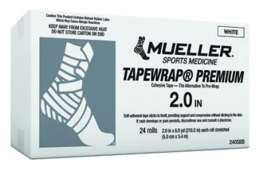 TapeWrap Premium kohesiivne teip, valge, 5 cm × 5,4 m — kast 24 rulli