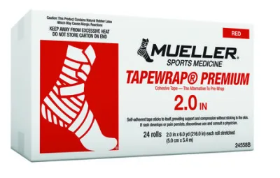 TapeWrap Premium kohesiivne teip, punane, 5 cm × 5,4 m — kast 24 rulli