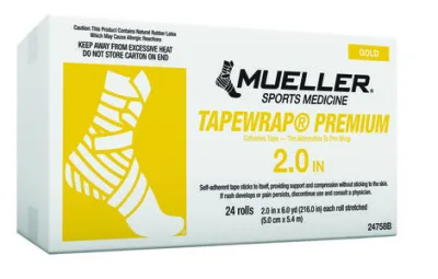 TapeWrap Premium kohesiivne teip, kuldne, 5 cm × 5,4 m — kast 24 rulli