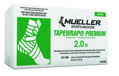 TapeWrap Premium kohesiivne teip, roheline, 5 cm × 5,4 m — kast 24 rulli