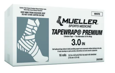 TapeWrap Premium kohesiivne teip, valge, 7,6 cm × 5,4 m — kast 16 rulli