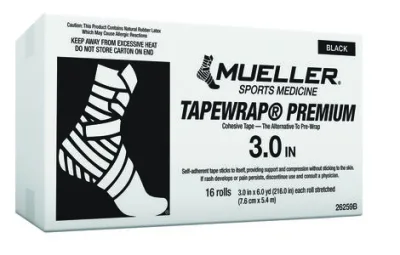TapeWrap Premium kohesiivne teip, must, 7,6 cm × 5,4 m — kast 16 rulli